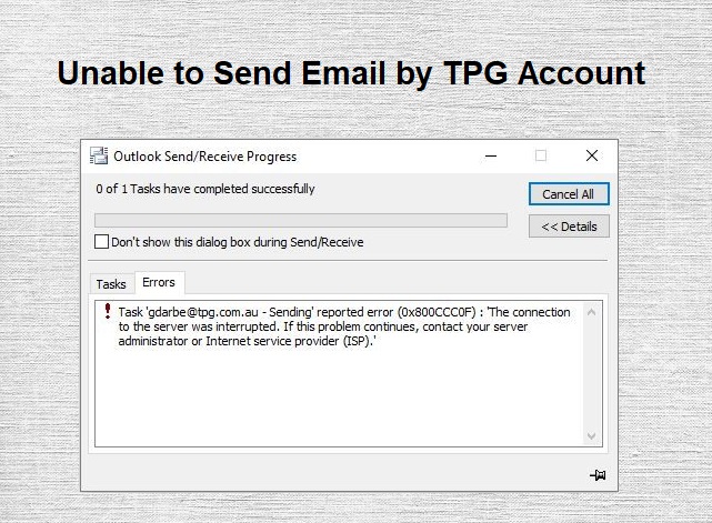 Unable to Send Email by TPG account